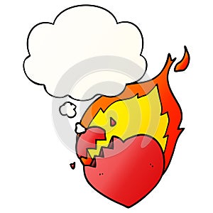 A creative cartoon flaming heart and thought bubble in smooth gradient style