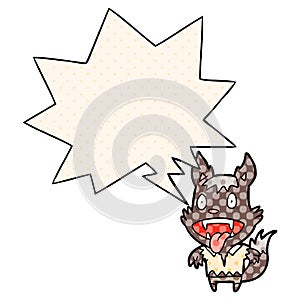 A creative cartoon halloween werewolf and speech bubble in comic book style