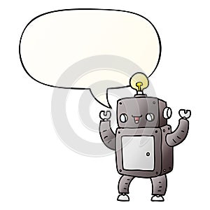 A creative cartoon happy robot and speech bubble in smooth gradient style