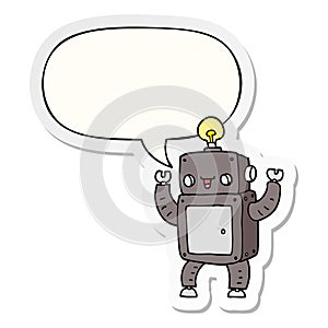 A creative cartoon happy robot and speech bubble sticker