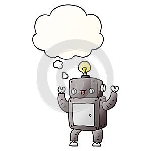 A creative cartoon happy robot and thought bubble in smooth gradient style
