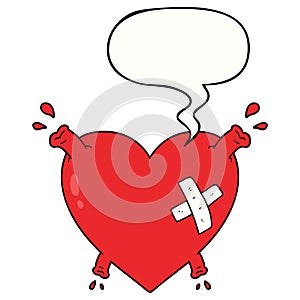 A creative cartoon heart squirting blood and speech bubble