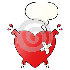 A creative cartoon heart squirting blood and speech bubble in smooth gradient style