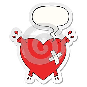 A creative cartoon heart squirting blood and speech bubble sticker