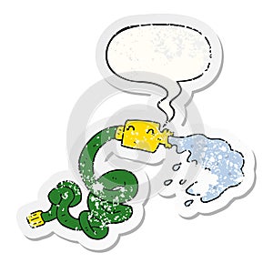 A creative cartoon hosepipe and speech bubble distressed sticker