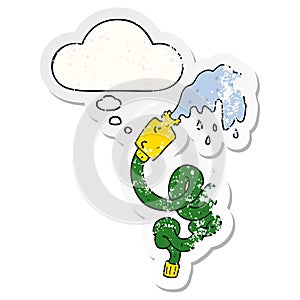 A creative cartoon hosepipe and thought bubble as a distressed worn sticker