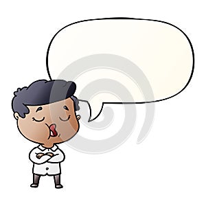 A creative cartoon man talking and speech bubble in smooth gradient style