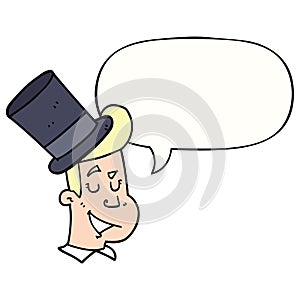 A creative cartoon man wearing top hat and speech bubble