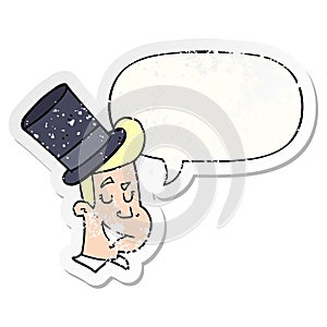 A creative cartoon man wearing top hat and speech bubble distressed sticker