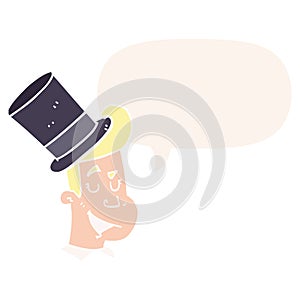 A creative cartoon man wearing top hat and speech bubble in retro style