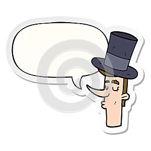 A creative cartoon man wearing top hat and speech bubble sticker