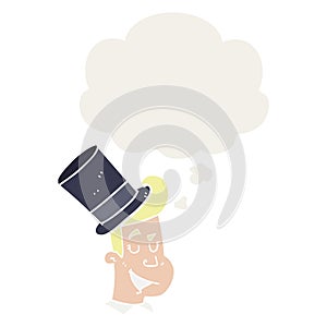 A creative cartoon man wearing top hat and thought bubble in retro style