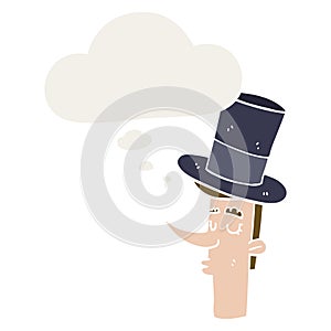 A creative cartoon man wearing top hat and thought bubble in retro style