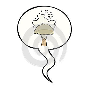A creative cartoon mushroom and spore cloud and speech bubble