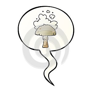 A creative cartoon mushroom and spore cloud and speech bubble in smooth gradient style