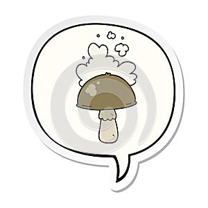 A creative cartoon mushroom and spore cloud and speech bubble sticker