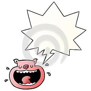 A creative cartoon obnoxious pig and speech bubble in smooth gradient style