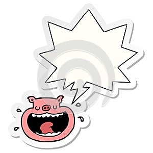 A creative cartoon obnoxious pig and speech bubble sticker photo