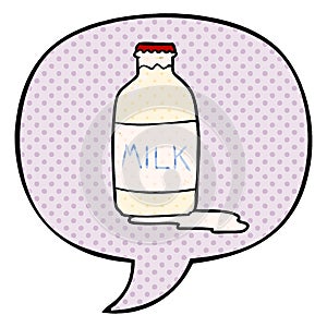 A creative cartoon pint of fresh milk and speech bubble in comic book style