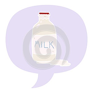 A creative cartoon pint of fresh milk and speech bubble in retro style