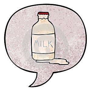 A creative cartoon pint of fresh milk and speech bubble in retro texture style