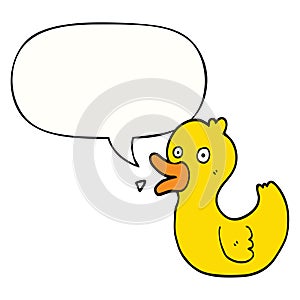 A creative cartoon quacking duck and speech bubble