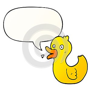 A creative cartoon quacking duck and speech bubble in smooth gradient style