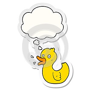 A creative cartoon quacking duck and thought bubble as a printed sticker