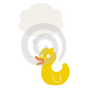 A creative cartoon quacking duck and thought bubble in retro style