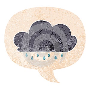 A creative cartoon rain cloud and speech bubble in retro textured style