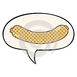 A creative cartoon sausage and speech bubble in comic book style