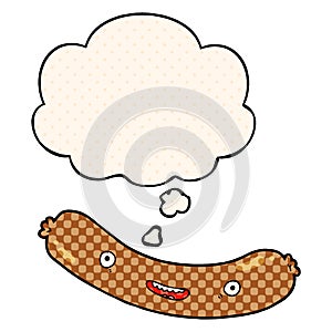 A creative cartoon sausage and thought bubble in comic book style