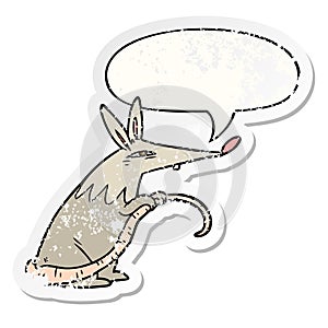 A creative cartoon sneaky rat and speech bubble distressed sticker