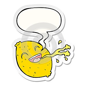 A creative cartoon squirting lemon and speech bubble sticker