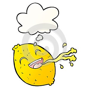 A creative cartoon squirting lemon and thought bubble in smooth gradient style