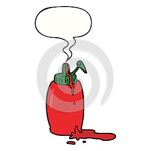 A creative cartoon tomato ketchup bottle and speech bubble