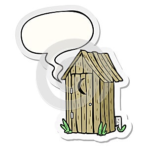 A creative cartoon traditional outdoor toilet and crescent moon window and speech bubble sticker