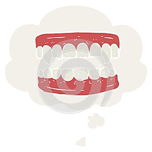 A creative cartoon vampire teeth and thought bubble in retro style