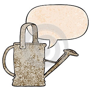 A creative cartoon watering can and speech bubble in retro texture style