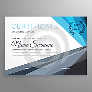 creative certificate of achievement design template in blue and
