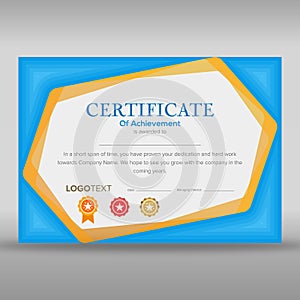 Creative certificate design in blue and yellow