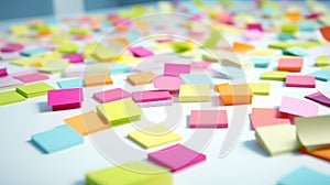 Creative chaos of Sticky notes spread across a white table