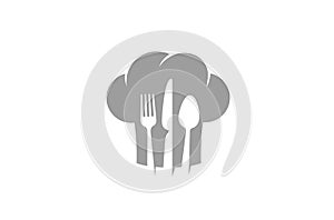 Creative Chef Hat Fork Spoon Knife Symbol Logo Design Vector Illustration