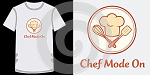 Creative chef mode on tshirt design with chef hat whisk and spatula logo graphic illustration