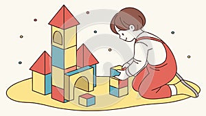 Creative Child Constructing a House with Building Blocks, vector design Generative AI