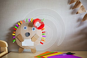 Creative children`s crafts made of colored paper and cardboard. diy