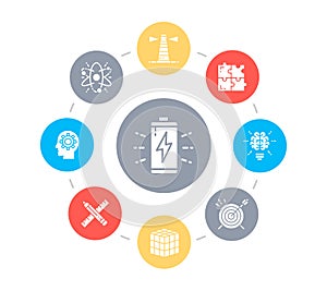 Creative circle illustration with icons. Innovation, startup, artwork, project, idea vector concept design. Web banner