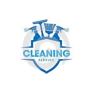 Creative Cleaning Service Logo isolated on shield emblem