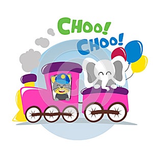 Creative Kids Go on Train Design Vector Art Logo