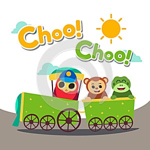 Creative Kids Go on Train Design Vector Art Logo